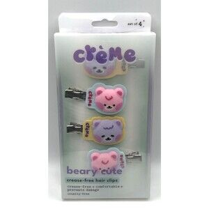 Creme Beary Cute Crease-Free Har Clips Set of 4 Multicolor NEW